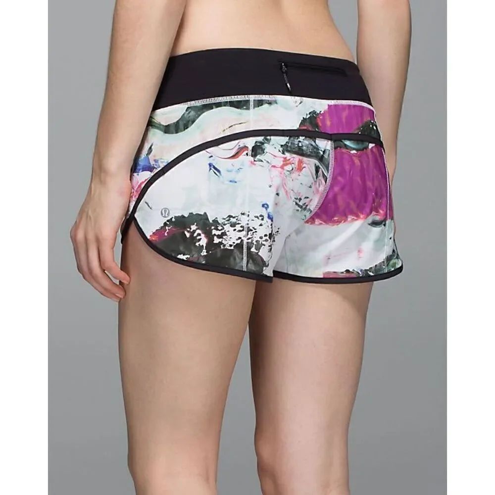 Lululemon Run: Speed Short, 4-Way Stretch, Size 12 - Pigment Wave Multi, Black